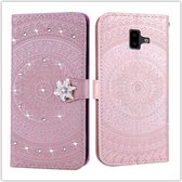 Voor Galaxy J6 Plus Pressed Printing Sticking Drill Pattern Horizontal Flip PU Leather Case met houder & kaartsleuven & portemonnee & & lanyard (roze)