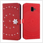 Voor Galaxy J6 Plus Pressed Printing Sticking Drill Pattern Horizontal Flip PU Leather Case met houder & kaartsleuven & portemonnee & & lanyard (rood)