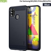 Voor Samsung Galaxy M31 / F41 / M21s / M31 Prime MOFI Gentleness Series Geborstelde textuur Carbon Fiber Soft TPU Case (blauw)