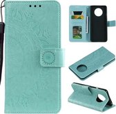 Voor Xiaomi Redmi Note 9T Totem Bloem Reliëf Horizontale Flip TPU + PU lederen tas met houder & kaartsleuven & portemonnee (groen)