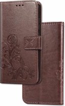 Voor Galaxy A51 Lucky Clover Pressed Flowers Pattern Leather Case met houder & kaartsleuven & portemonnee & draagriem (bruin)