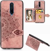 Voor Xiaomi Redmi K30 Mandala Reliëf Magnetische Doek PU + TPU + PC Case met Houder & Kaartsleuven & Portemonnee & Fotolijst & Riem (Rose Goud)