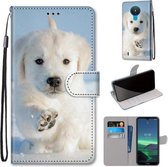 Voor Nokia 1.4 Gekleurde Tekening Cross Textuur Horizontale Flip PU Lederen Case met Houder & Kaartsleuven & Portemonnee & Lanyard (Sneeuw Puppy)