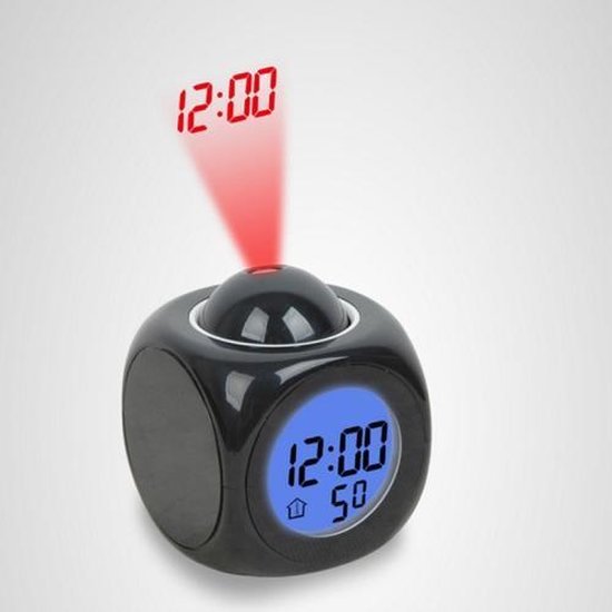 Multifunctionele LEDprojectiewekker Voice Talking Clock, specificatie zwart + USBkabel