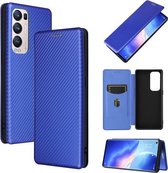 Voor OPPO Reno5 Pro + koolstofvezeltextuur Magnetische horizontale flip TPU + pc + PU lederen tas met kaartsleuf (blauw)