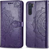 Voor OPPO F15 & A91 Halverwege Mandala Embossing Patroon Horizontale Flip Leren Case met Houder & Kaartsleuven & Portemonnee & Fotolijst & Lanyard (Paars)