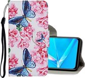Voor OPPO A12E Gekleurde tekening patroon Horizontale flip lederen tas met houder & kaartsleuven & portemonnee (vlinder en bloemen)