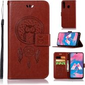 Windgong Uil Embossing Patroon Horizontale Leren Flip Case met Houder & Kaartsleuven & Portemonnee Voor Galaxy M30 (Bruin)