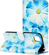 Voor Huawei Y5p Gekleurde Tekening Marmer Patroon Horizontale Flip PU Lederen Case met Houder & Kaartsleuven & Portemonnee (Blauwe Bloem)