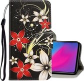Voor Vivo Y91C 3D Gekleurde Tekening Horizontale Flip PU Leren Case met Houder & Kaartsleuven & Portemonnee (Rode Bloem)