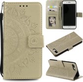 Totem Flower Reliëf Horizontale Flip TPU + PU lederen tas met houder & kaartsleuven & portemonnee voor iPhone 8 Plus / 7 Plus (goud)