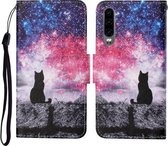 Voor Huawei P30 Gekleurde Tekening Patroon Horizontale Flip Leren Case met Houder & Kaartsleuven & Portemonnee & Lanyard (Starry Cat)