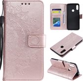 Voor Huawei Y6 (2019) Totem Bloem Reliëf Horizontale Flip TPU + PU Leren Case met Houder & Kaartsleuven & Portemonnee (Rose Goud)