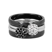 Ringenset zwart keramiek zirkonia - Ringenset zwart keramiek met zilveren zirkonia ringen - Met luxe cadeauverpakking