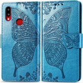 Voor Galaxy A10s Butterfly Love Flowers Embossing Horizontale Flip lederen tas met houder & kaartsleuven & portemonnee & lanyard (blauw)