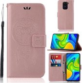 Voor Xiaomi Redmi Note 9 Windgong Uil Embossing Patroon Horizontale Flip Leren Case met Houder & Kaartsleuven & Portemonnee (Rose Goud)