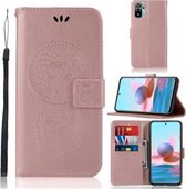 Voor Xiaomi Redmi Note 10 4G Windgong Uil Embossing Patroon Horizontale Flip Leren Case met Houder & Kaartsleuven & Portemonnee (Rose Goud)