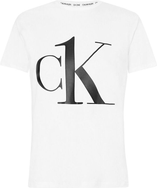 Calvin Klein dames stretch O-hals crewneck big logo shirt wit - S