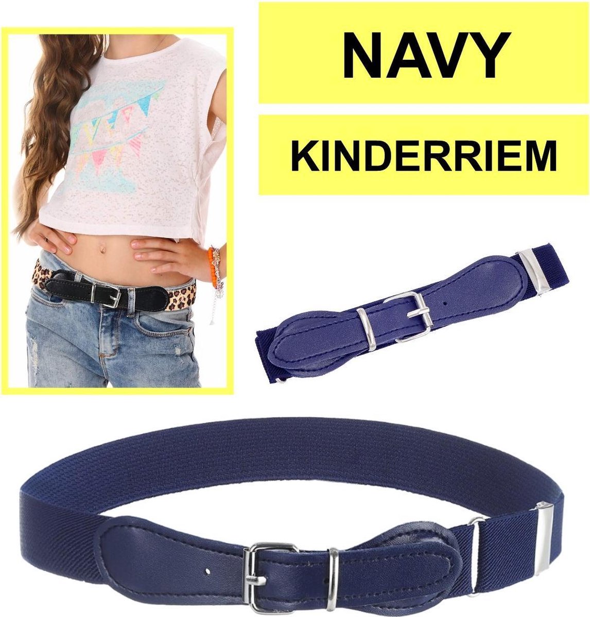 Fako Fashion - Kinderriem Elastisch Oval - Elastische Riem Voor Kinderen - Rekbare Riem - Broekriem - Stretch Riem - Navy Blauw