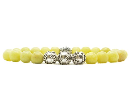 Beaddhism - Armband - Matt Lemon - Zilver - Eva 3 - 8 mm - 19 cm