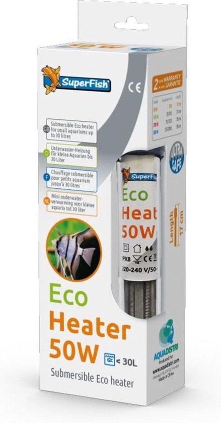 Superfish Eco mini heater 50W - Klein Aquarium - Verwarming - 30L - 17 cm