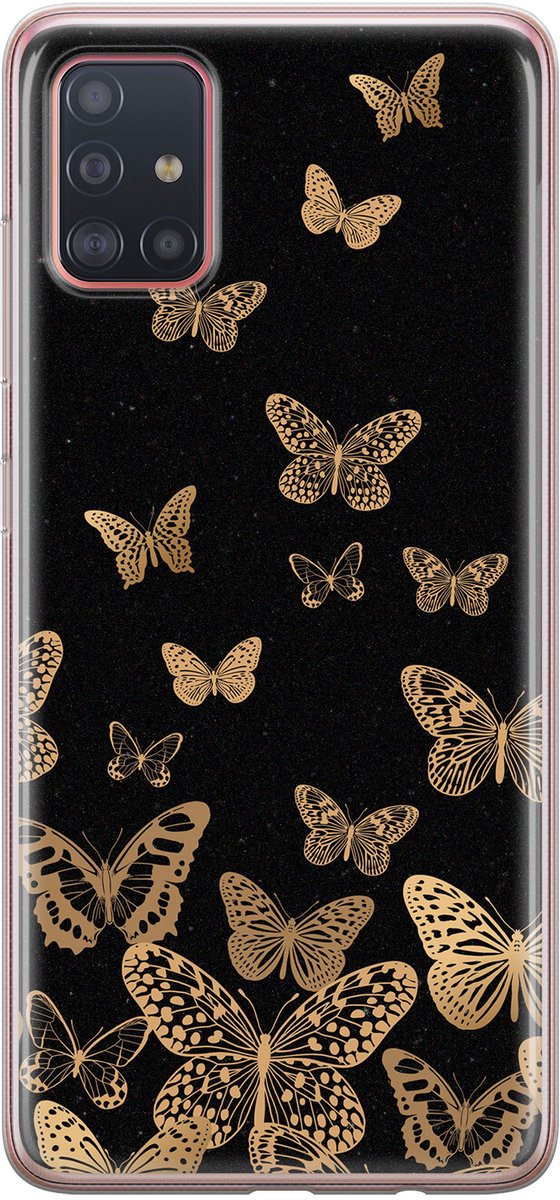 Leuke Telefoonhoesjes - Hoesje geschikt voor Samsung Galaxy A51 - Vlinders - Soft case - TPU - Print / Illustratie - Zwart