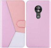 Voor Motorola Moto E5 Play Go Tricolor Stitching Horizontal Flip TPU + PU Leather Case met houder & kaartsleuven & portemonnee (roze)