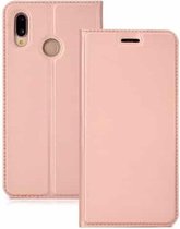 Ultradunne geperste magnetische TPU + PU lederen hoes voor Huawei P30 met kaartsleuf en houder (roségoud)