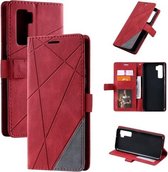 Voor Huawei nova 7 SE Skin Feel Splicing Horizontale flip lederen hoes met houder & kaartsleuven & portemonnee & fotolijst (rood)