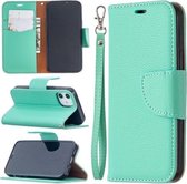 Voor iPhone 12 Litchi Texture Pure Color Horizontale Flip Leather Case met houder & kaartsleuven & portemonnee & lanyard (groen)