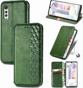 Voor LG Velvet 5G Cubic Grid Pressed Horizontal Flip Magnetic PU Leather Case met houder & kaartsleuven & portemonnee (groen)