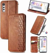 Voor LG Velvet 5G Cubic Grid Pressed Horizontal Flip Magnetic PU Leather Case met houder & kaartsleuven & portemonnee (bruin)