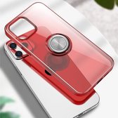 Voor iPhone 12/12 Pro Transparante TPU-beschermhoes met metalen ringhouder (rood)