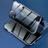 Vierhoekige schokbestendige anti-gluren magnetisch metalen frame Dubbelzijdig gehard glazen hoesje voor iPhone 12 Pro Max (blauw)