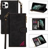 Rits Multi-kaartsleuven Horizontale flip PU lederen tas met houder & kaartsleuven & portemonnee & lanyard & fotolijst voor iPhone 12 Pro Max (zwart)