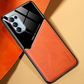 Voor OPPO Reno5 Pro / Reno5 All-inclusive lederen + organische glazen beschermhoes met metalen ijzeren plaat (geel)