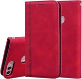 Voor Huawei P Smart / Enjoy 7S Frosted Business Magnetische Horizontale Flip PU lederen tas met houder & kaartsleuf & lanyard (rood)
