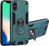 Voor iPhone XS / X 2 in 1 Armor Series PC + TPU beschermhoes met ringhouder (donkergroen)