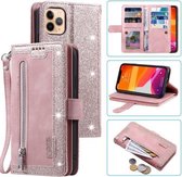 Voor iPhone 11 Pro Max Negen Kaart Rits Tas Horizontale Flip Leren Case Met Houder & Kaartsleuven & Fotolijst & Portemonnee (Roze)