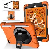 Voor iPad Mini 5360 graden rotatie siliconen beschermhoes met houder & draagriem & lange riem & potloodsleuf (oranje)