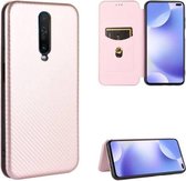 Voor Xiaomi Redmi K30 Ultra Carbon Fiber Texture Magnetische Horizontale Flip TPU + PC + PU Leather Case met Card Slot (Pink)