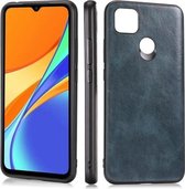Voor Xiaomi Redmi 9C Crazy Horse Textured Calfskin PU + PC + TPU Case (blauw)