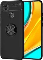 Voor Geschikt voor Xiaomi Redmi 9C metalen ringhouder 360 graden roterende TPU-hoes (zwart + zwart)