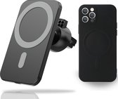Yonovo® MagSafe Autohouder CombiDeal iPhone 12 MAX Zwart Hoesje - Lader Draadloze Ventilatierooster - Oplader 2 Apple fast snel Charger 15 W - Case - Telefoon Mobiele wallet kaarth