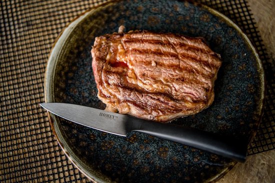 Homey's SVART Steakmessenset - 4-Delig - 13cm - Volledig RVS - Microkarteling - Homey's