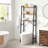 badkamerplank met 3 niveaus, badkamerplank met stalen frame, industrieel ontwerp, vintage bruin-zwart BTS005B01