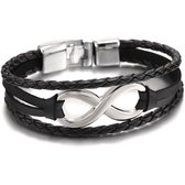 Infinity Armband voor Heren - Zwart Leer met Stalen Accenten - Armband Mannen - Armband Heren - Heren Armband - Valentijnsdag voor Mannen - Valentijn Cadeautje voor Hem - Valentijn