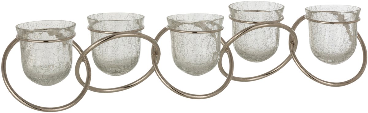 J-Line Theelichthouder 5 Ringen Craquele Glas Nickel