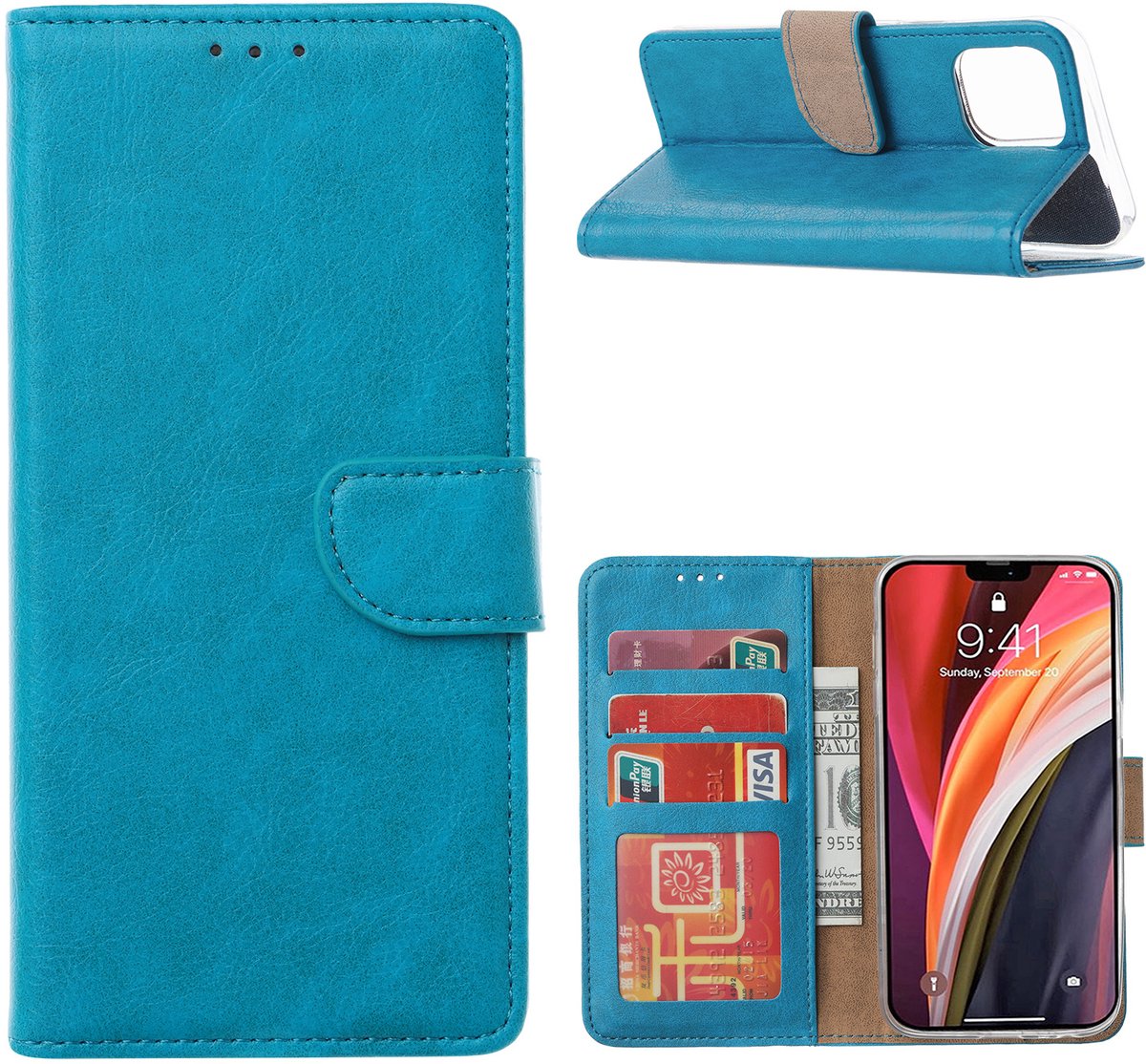 Hoesje Geschikt voor iPhone 12 / 12 Pro Hoesje Blauw Bookcase Met Pasjeshouder