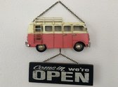 Retro Bus Metalen bordje Open / Closed Roze